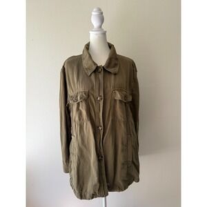 Loft Women's XL Green Twill Utility Shacket Khaki Button Up Shirt‎ Jacket Casual